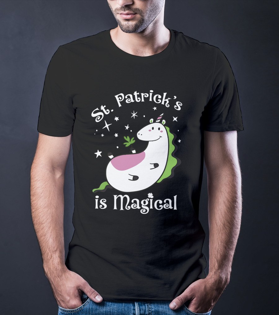 St. Patrick's Is Magical Shamrock Unicorn With Stars And Green Mane T-Shirt