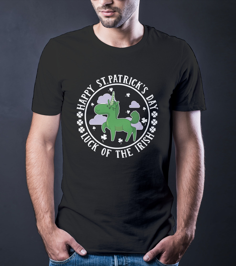 Happy St. Patrick's Day Luck Of The Irish Green Unicorn Clover Clouds T-Shirt