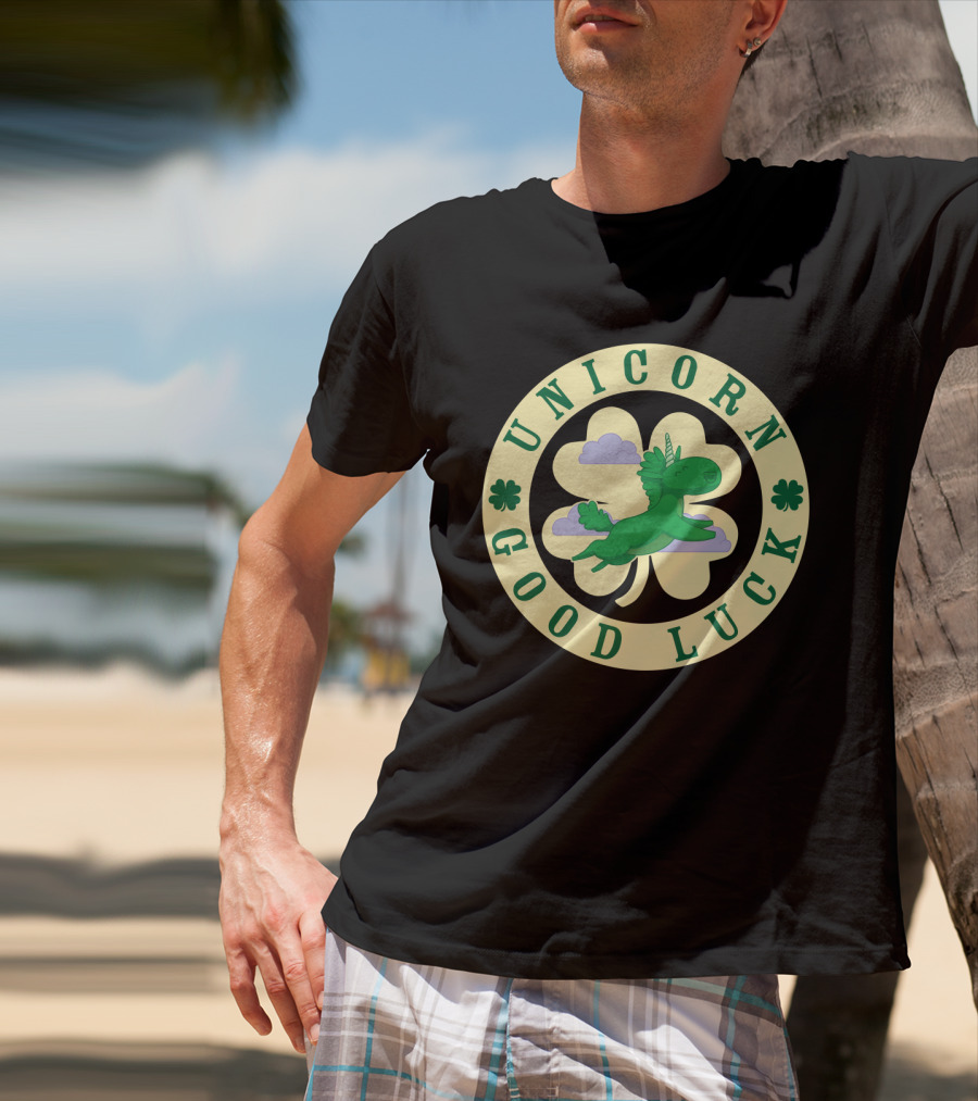 Unicorn Good Luck Clover Cloud Emblem T-Shirt