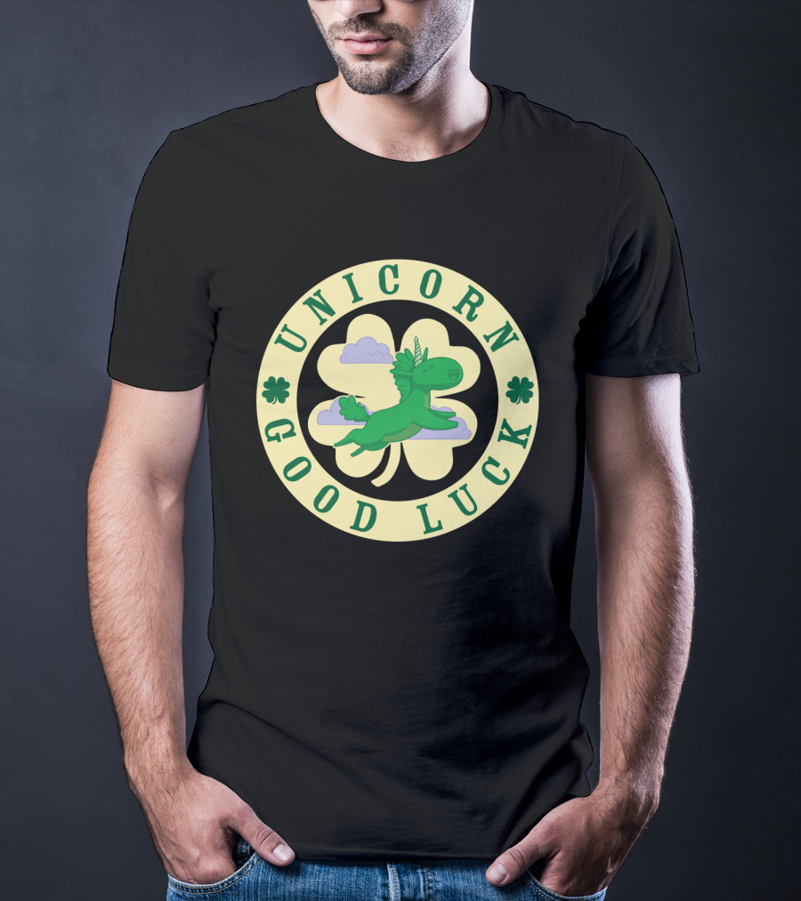 Unicorn Good Luck Clover Cloud Emblem T-Shirt