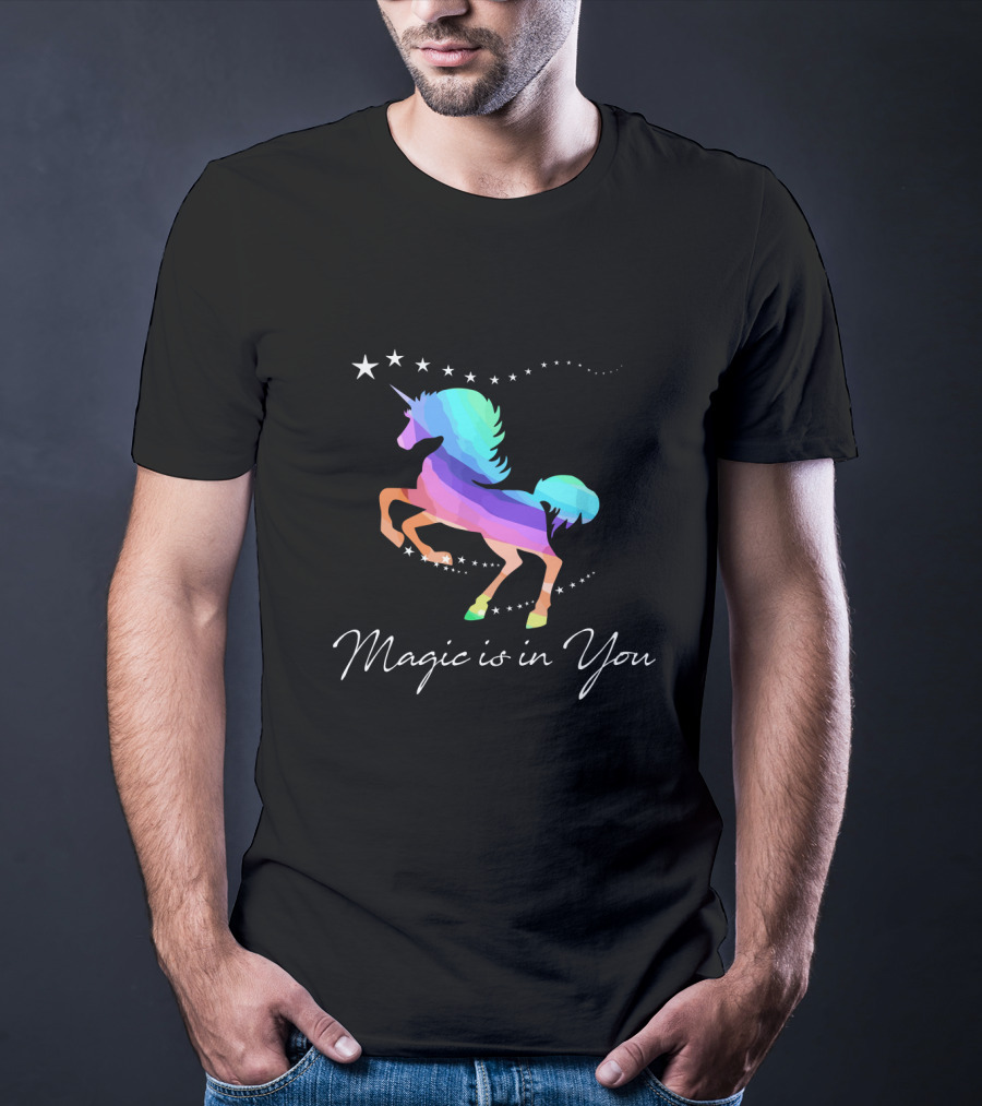 Magic Is In You Rainbow Star Unicorn Galloping With Celestial Stars T-Shirt