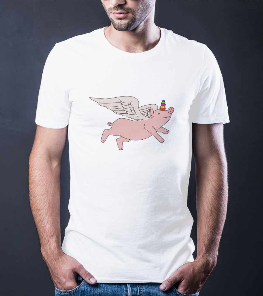 Flying Pig With Rainbow Unicorn Horn And Angel Wings T-Shirt