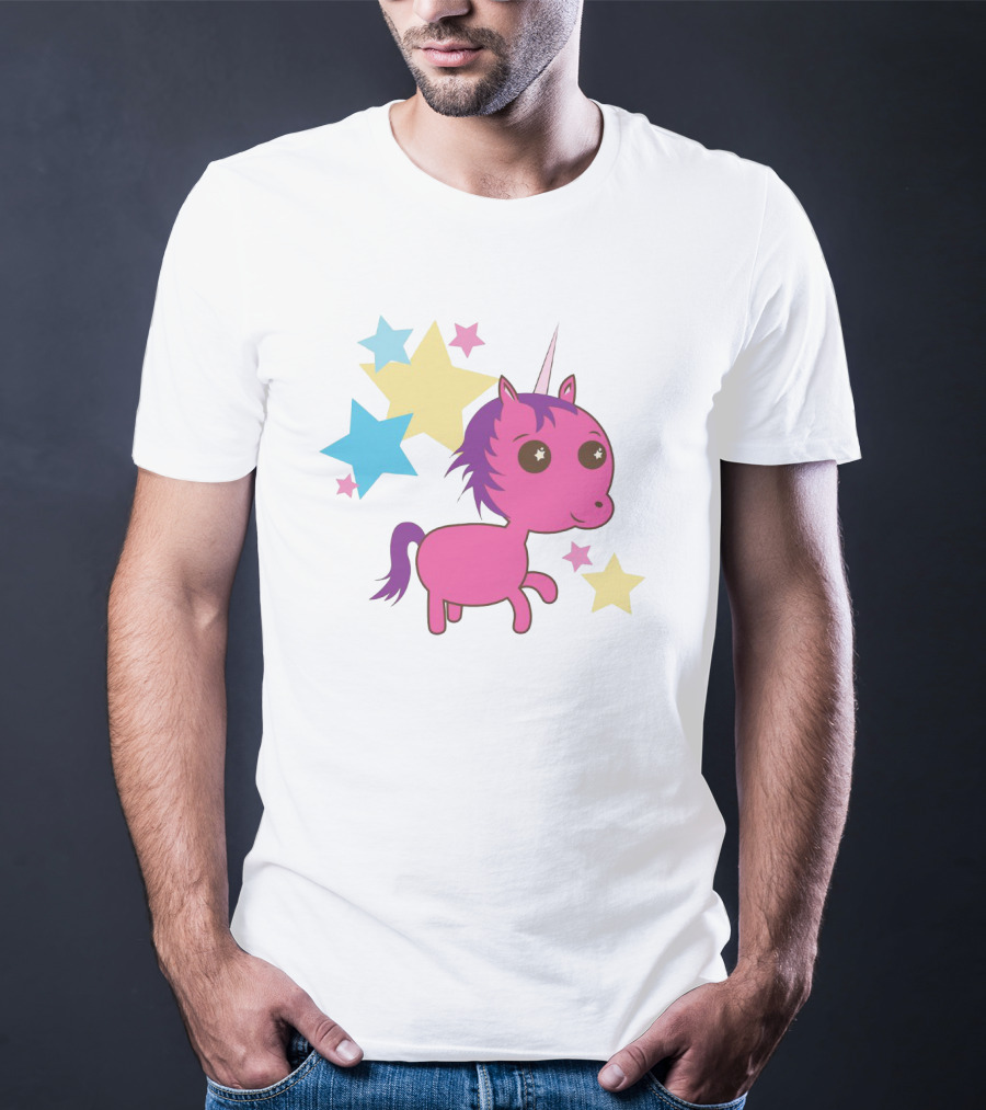 Pink Trippin Sparkles Unicorn With Colorful Stars T-Shirt