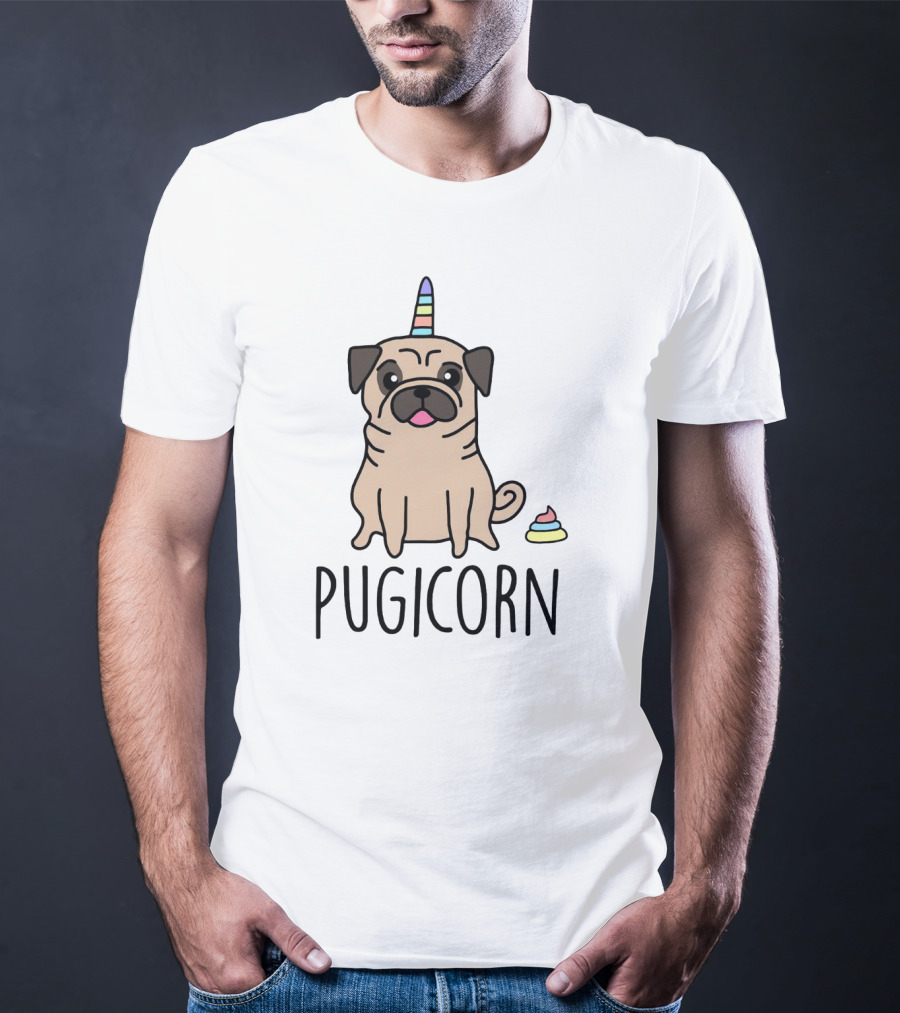 Pugicorn Rainbow Unicorn Horn Pug With Colorful Poop T-Shirt