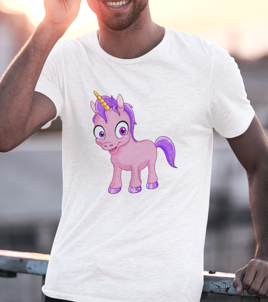 Pink Pony Unicorn With Purple Mane And Sparkling Horn T-Shirt