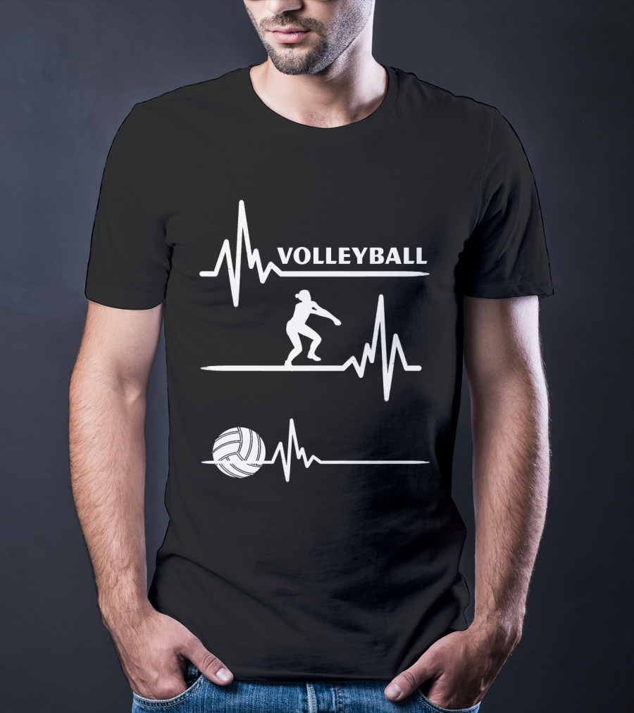 Volleyball Heartbeat Player Silhouette With Ball And Pulse Lines T-Shirt