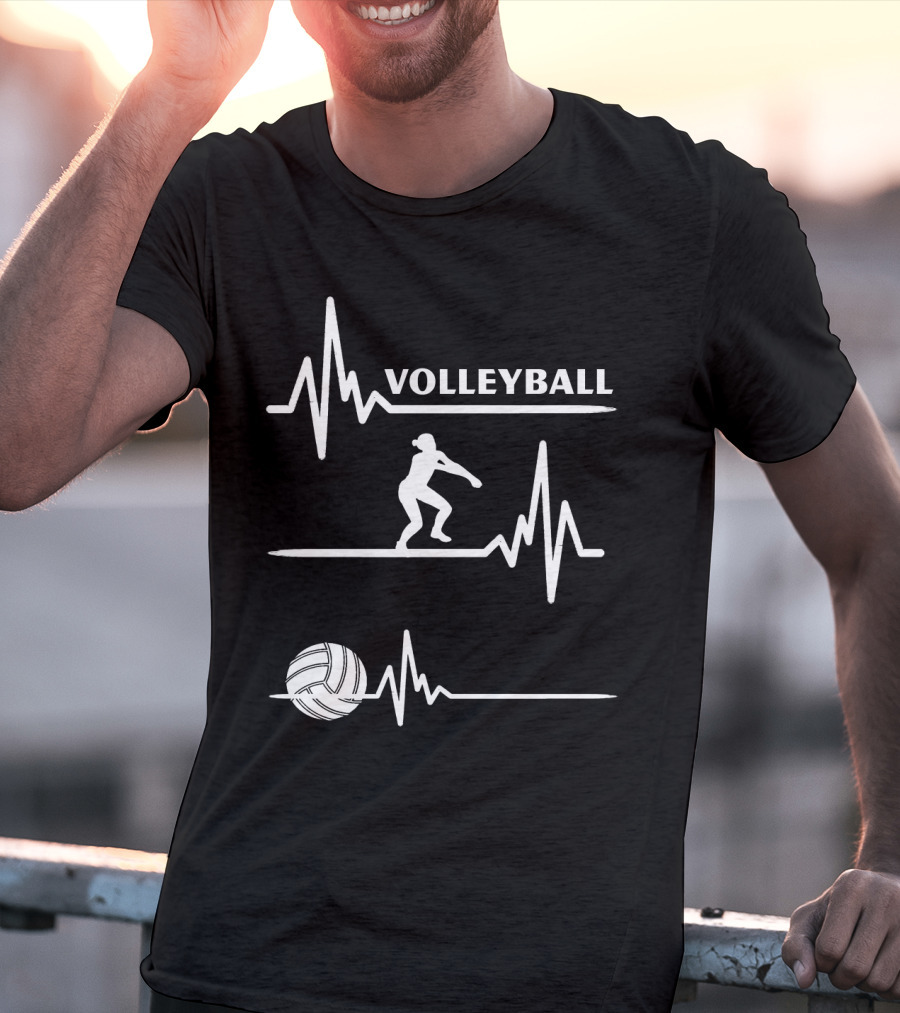 Volleyball Heartbeat Player Silhouette With Ball And Pulse Lines T-Shirt