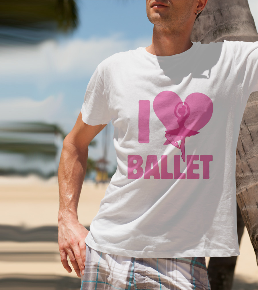 I Heart Ballet Pink Ballerina Silhouette In Love Heart T-Shirt