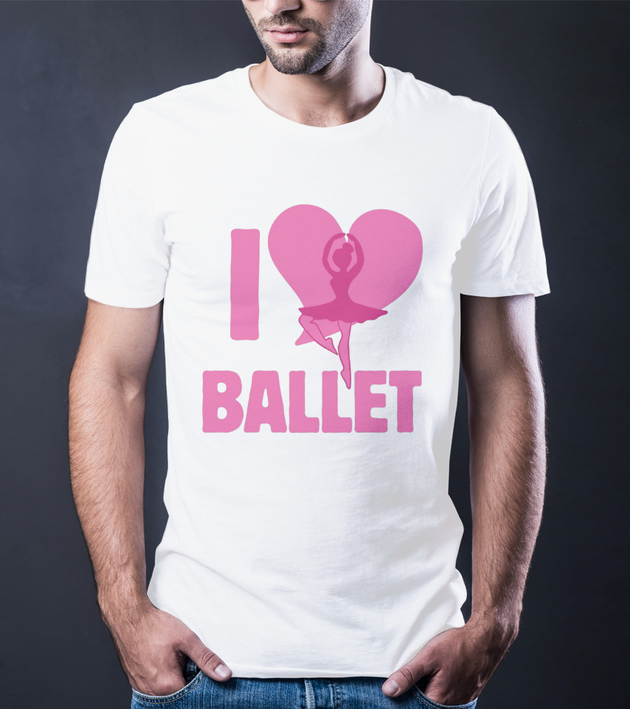 I Heart Ballet Pink Ballerina Silhouette In Love Heart T-Shirt