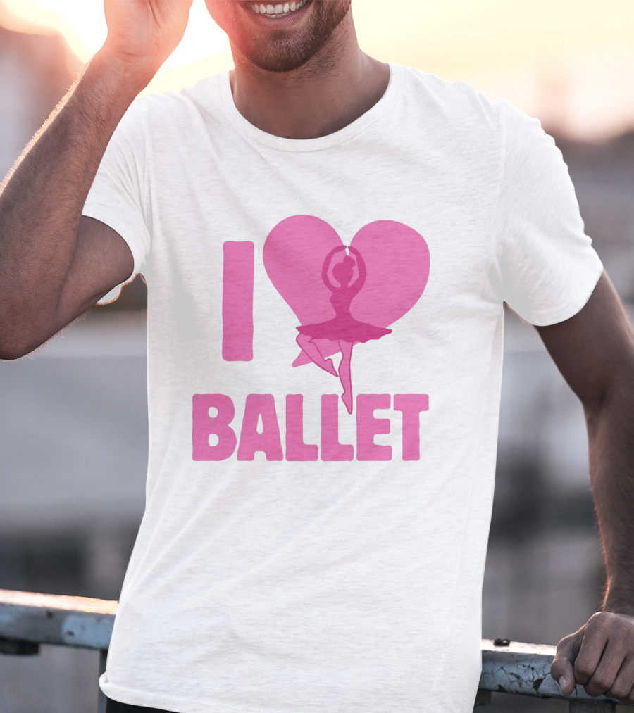 I Heart Ballet Pink Ballerina Silhouette In Love Heart T-Shirt