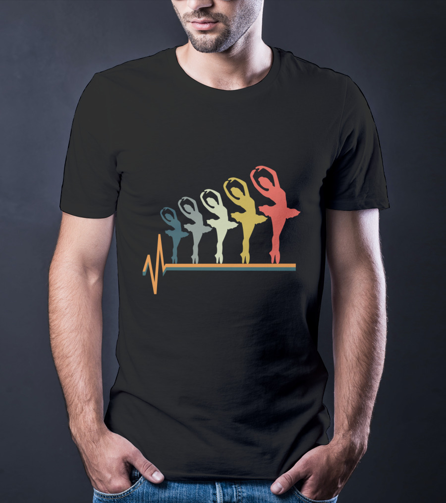 Ballet Dancers Heartbeat Line Art Gradient T-Shirt