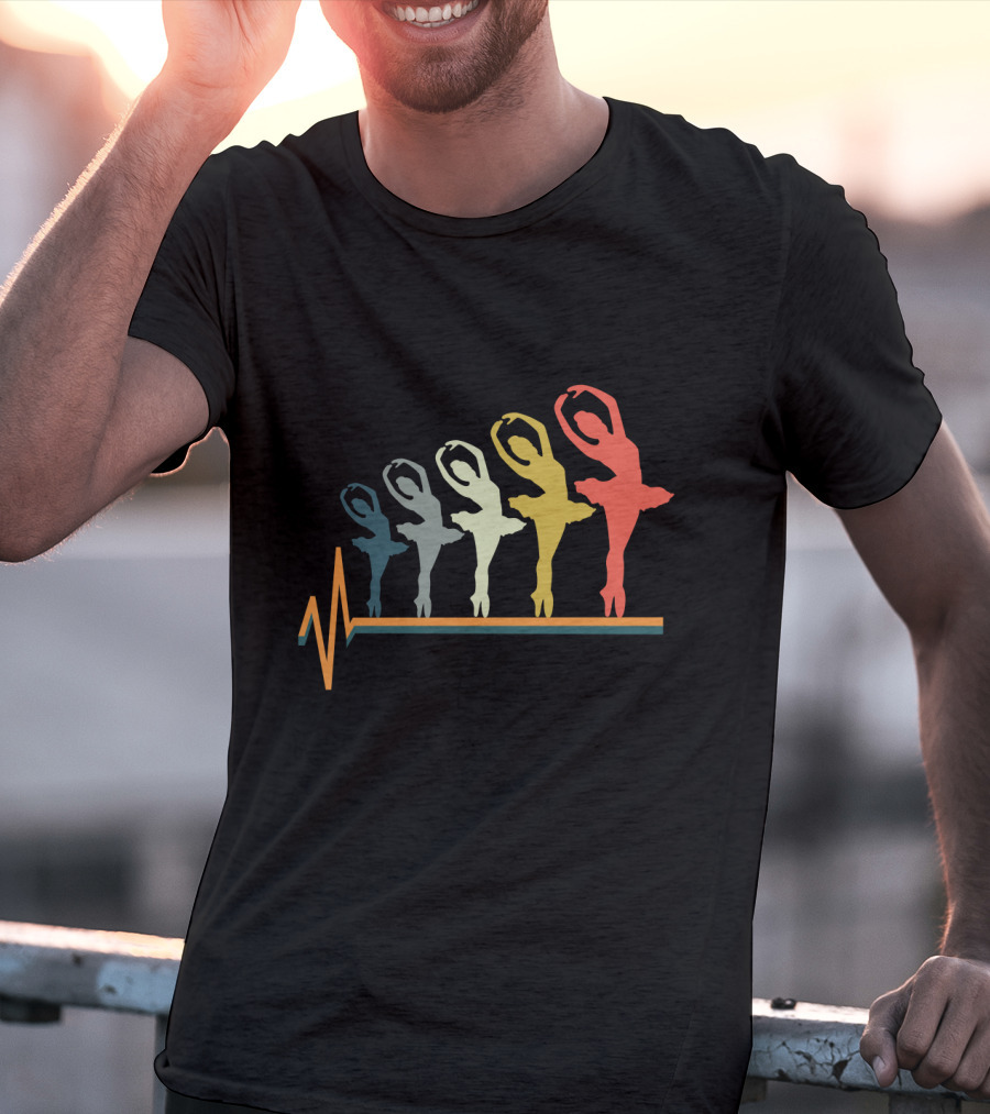 Ballet Dancers Heartbeat Line Art Gradient T-Shirt