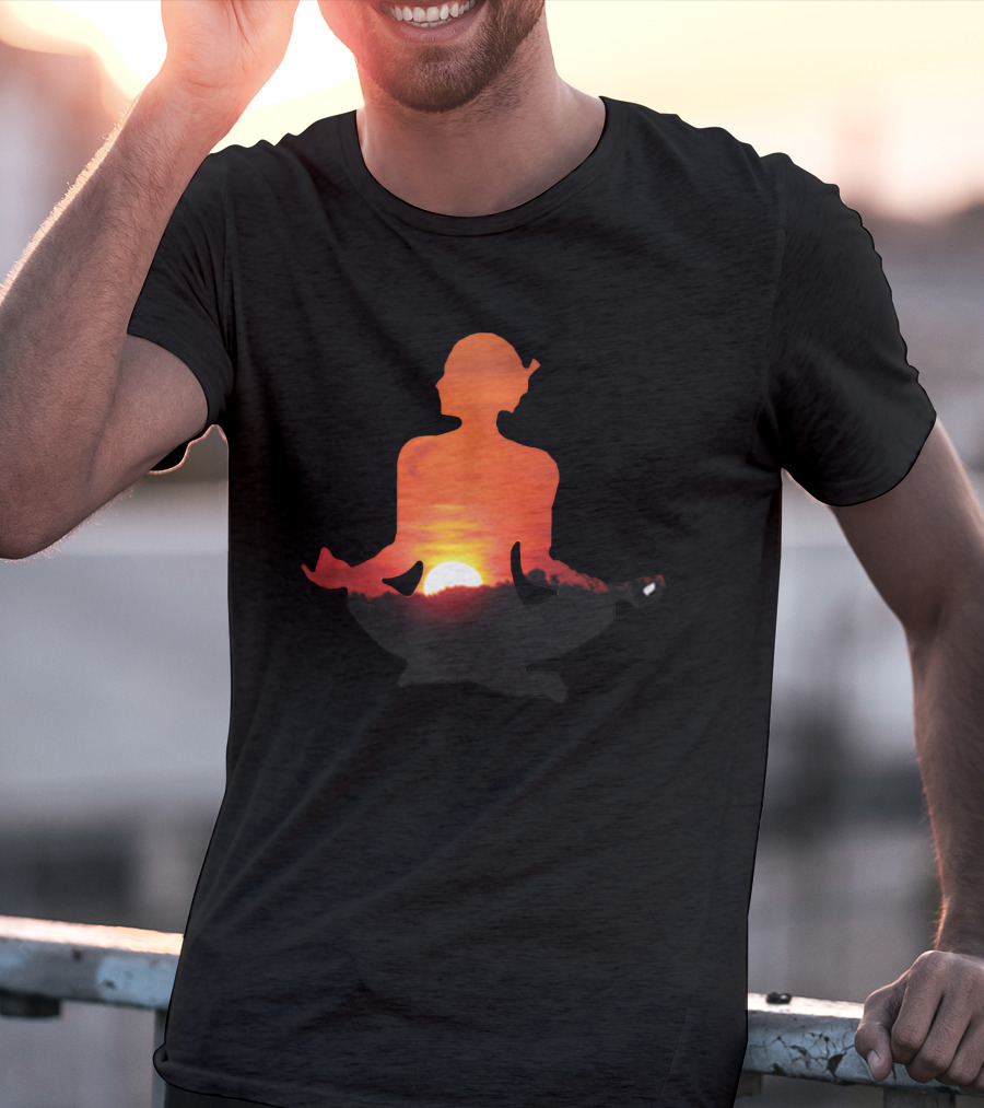 Yoga Meditation Silhouette Over Vibrant Sunset Horizon T-Shirt