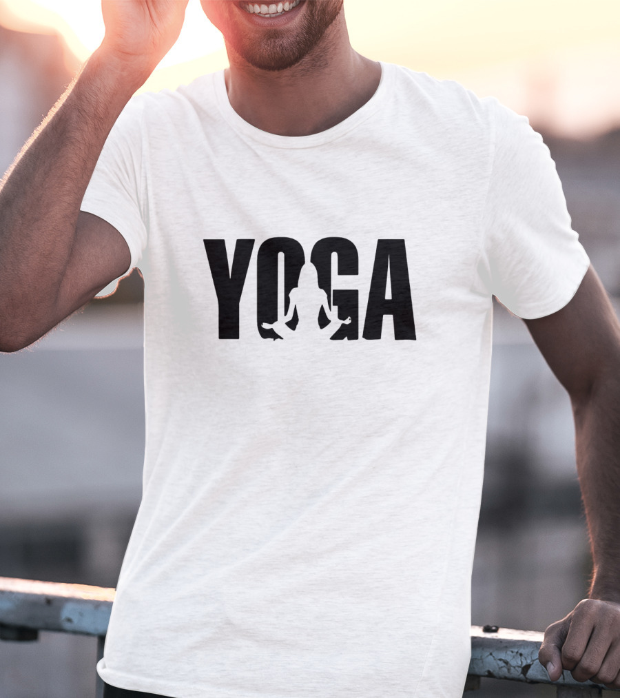 Yoga Silhouette Sitting Pose In Stylized Text T-Shirt