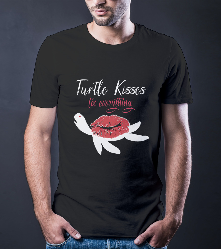Turtle Kisses Fix Everything Red Lips And White Turtle T-Shirt