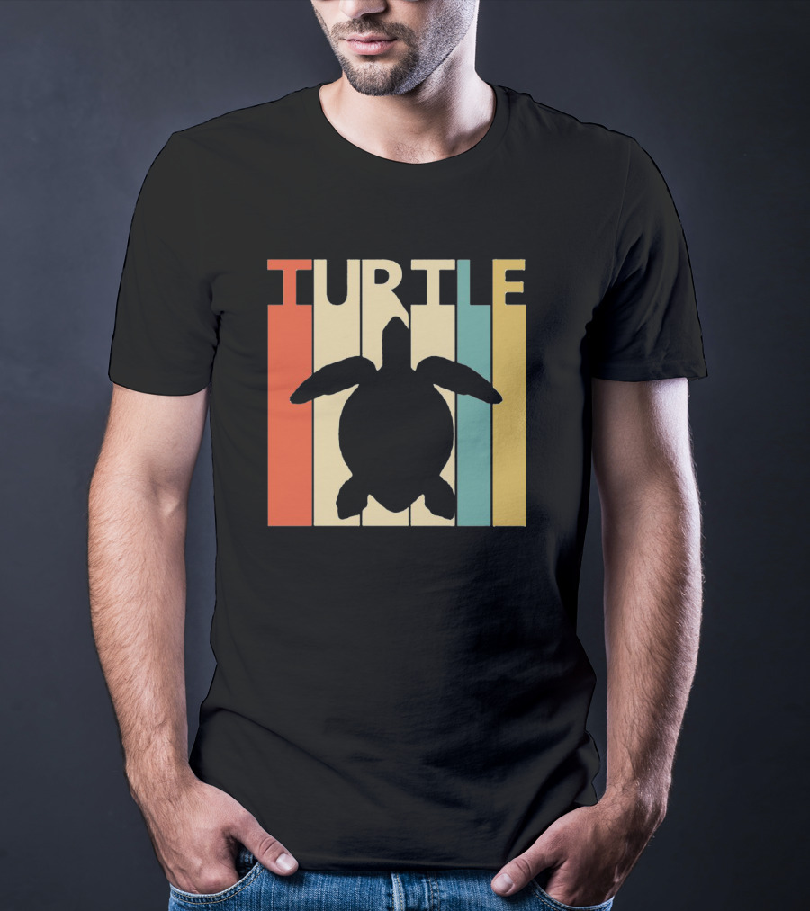 Turtle Retro Silhouette Colorful Stripes Spirit Animal T-Shirt