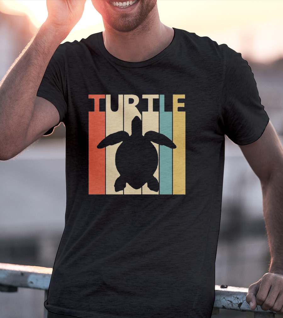 Turtle Retro Silhouette Colorful Stripes Spirit Animal T-Shirt