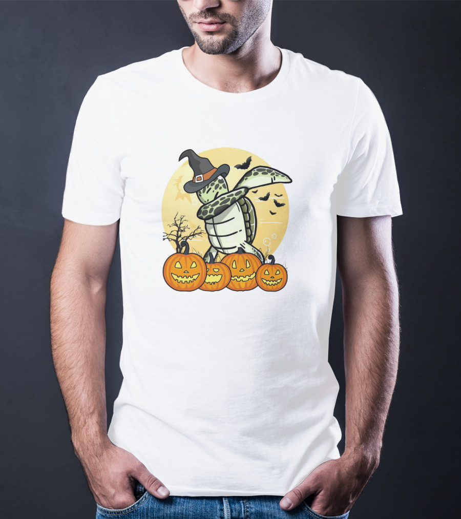 Turtle Dabbing With Witch Hat And Pumpkins Halloween Dab Dance T-Shirt