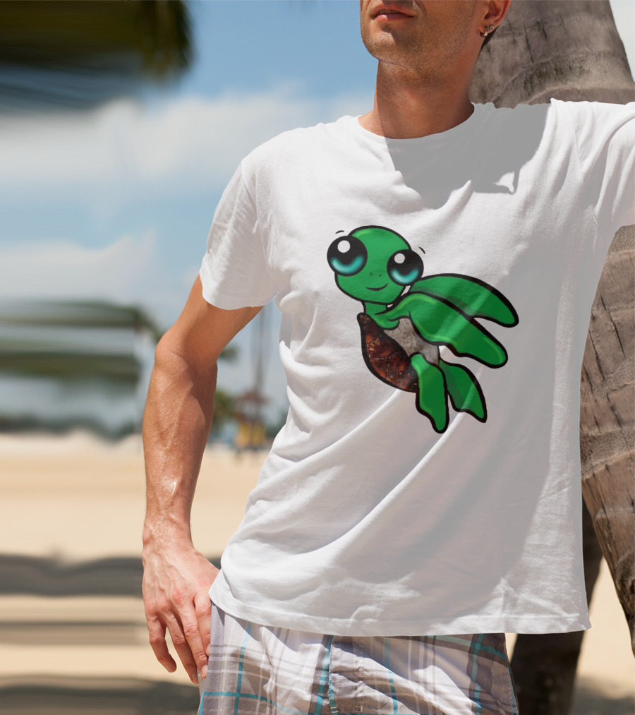 Funky Turtle Cute Green Cartoon Character With Big Eyes T-Shirt
