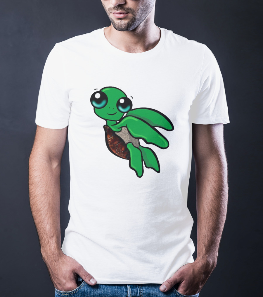 Funky Turtle Cute Green Cartoon Character With Big Eyes T-Shirt