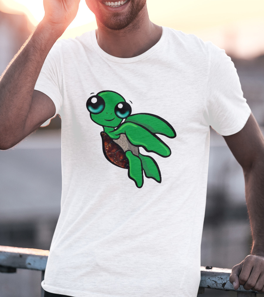 Funky Turtle Cute Green Cartoon Character With Big Eyes T-Shirt