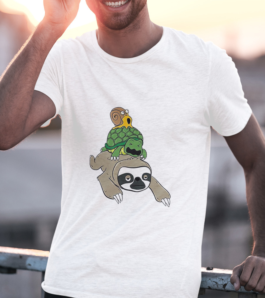 Sloth And Turtle Snail Stack Ride Adventure T-Shirt