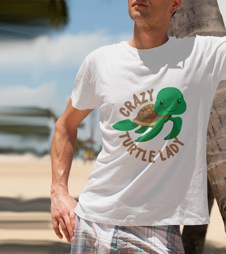 Crazy Turtle Lady Cute Green Cartoon Style Turtle With Happy Face T-Shirt