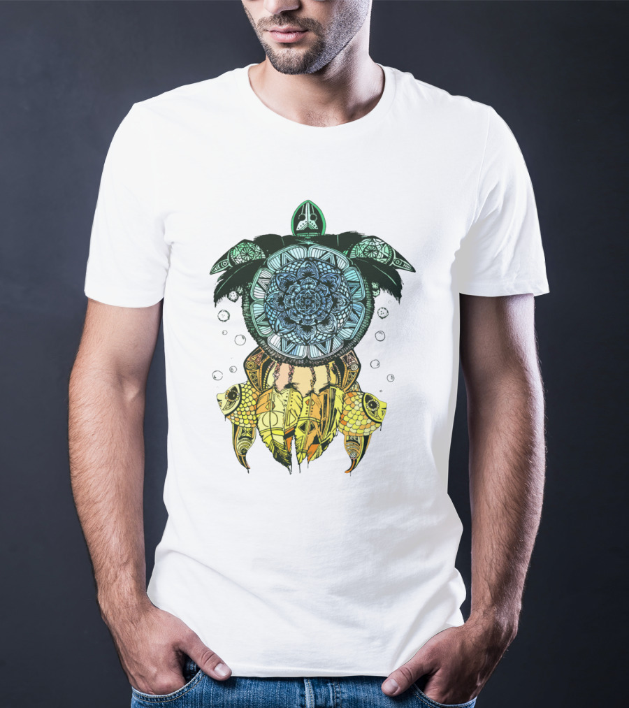 Dreamcatcher Flower Of Life Turtle With Intricate Mandala Feather And Geometric T-Shirt