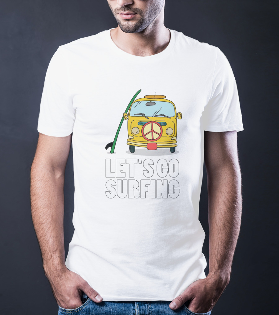 Peace Symbol Surf Bus Adventure - Let's Go Surfing T-Shirt