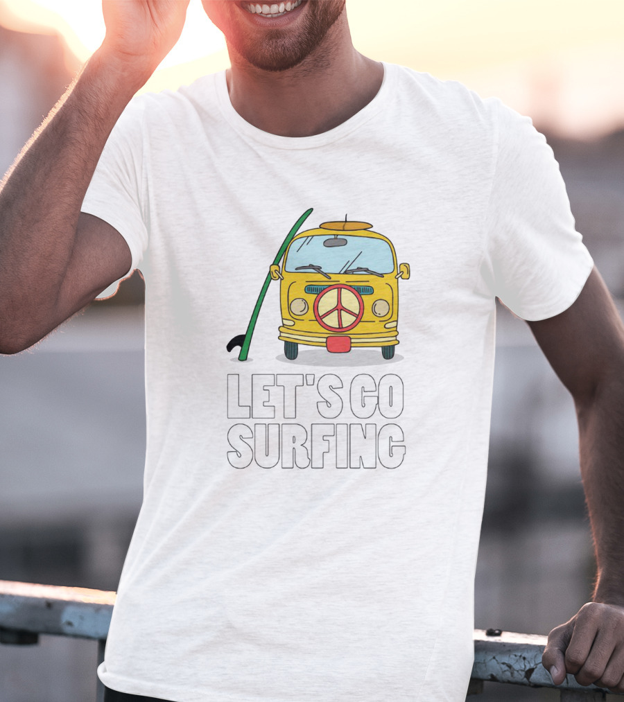Peace Symbol Surf Bus Adventure - Let's Go Surfing T-Shirt