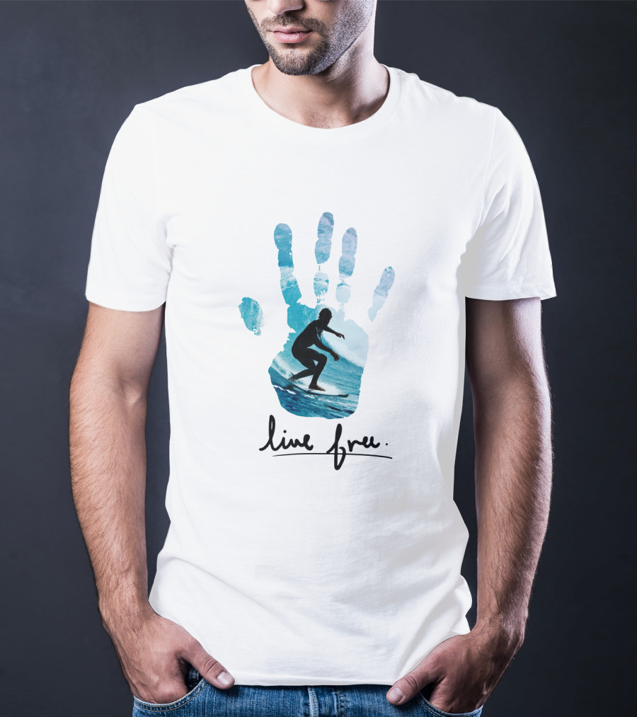Live Free Surfing Handprint Ocean T-Shirt