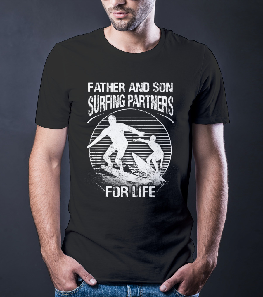 Father And Son Surfing Partners For Life Ocean Waves Adventure T-Shirt
