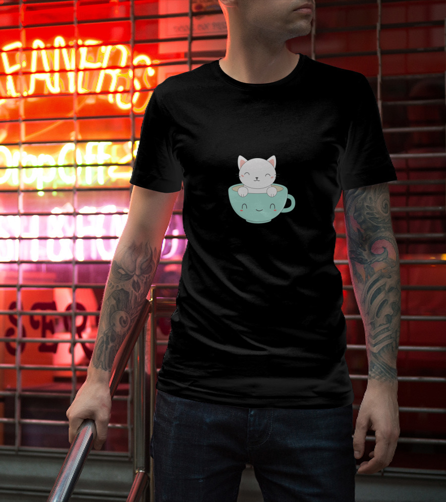 Adorable Cat In Smiling Coffee Cup T-Shirt