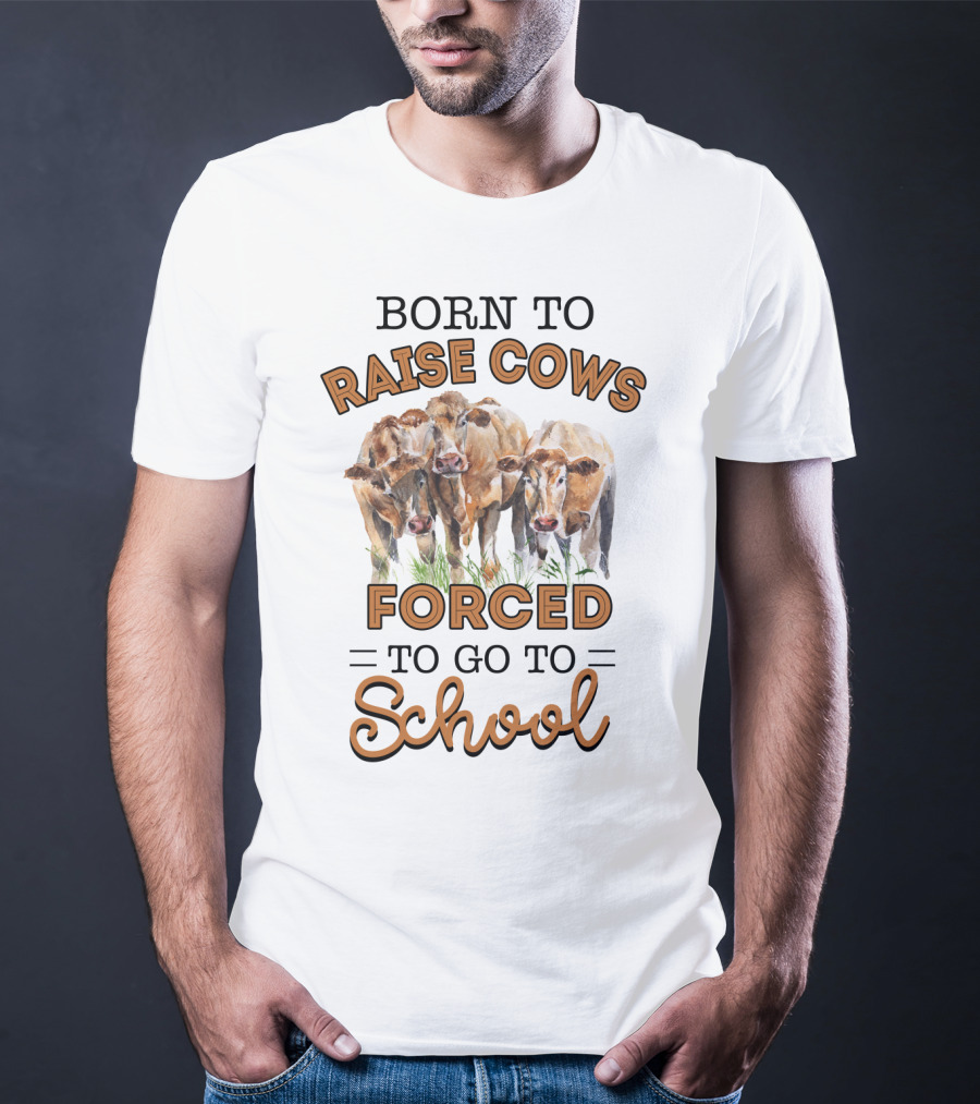 Born To Raise Cows Forced To Go To School With Watercolor Cattle T-Shirt