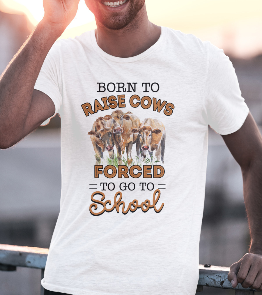 Born To Raise Cows Forced To Go To School With Watercolor Cattle T-Shirt
