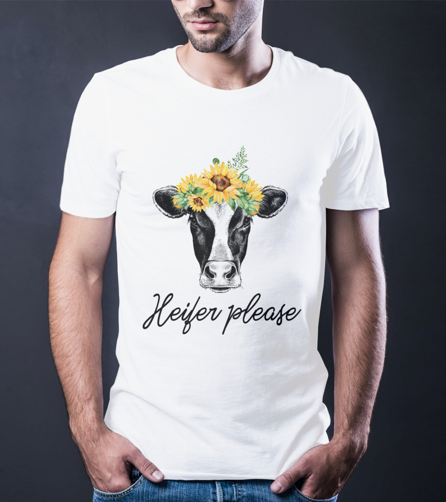 Heifer Please Cow With Sunflower Headbands And Bandana T-Shirt