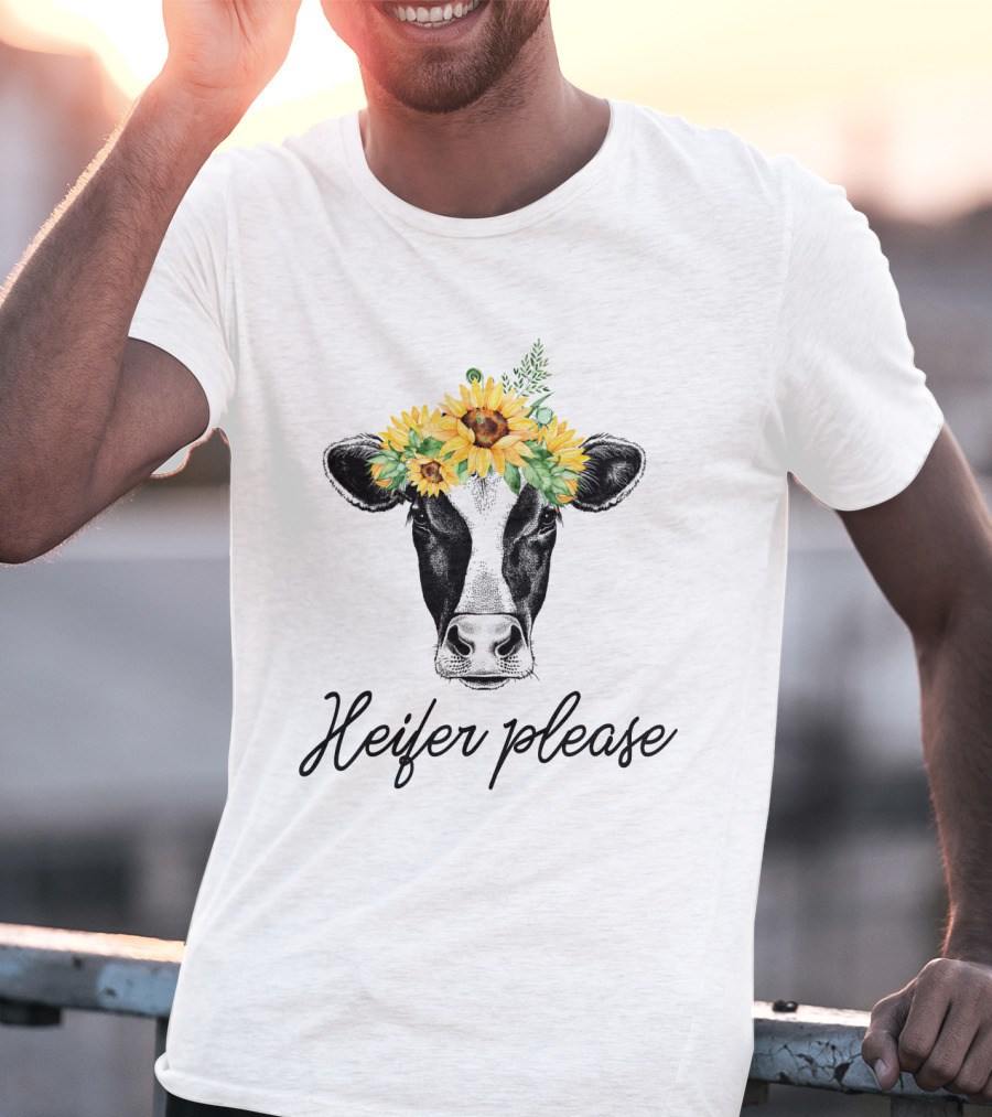 Heifer Please Cow With Sunflower Headbands And Bandana T-Shirt