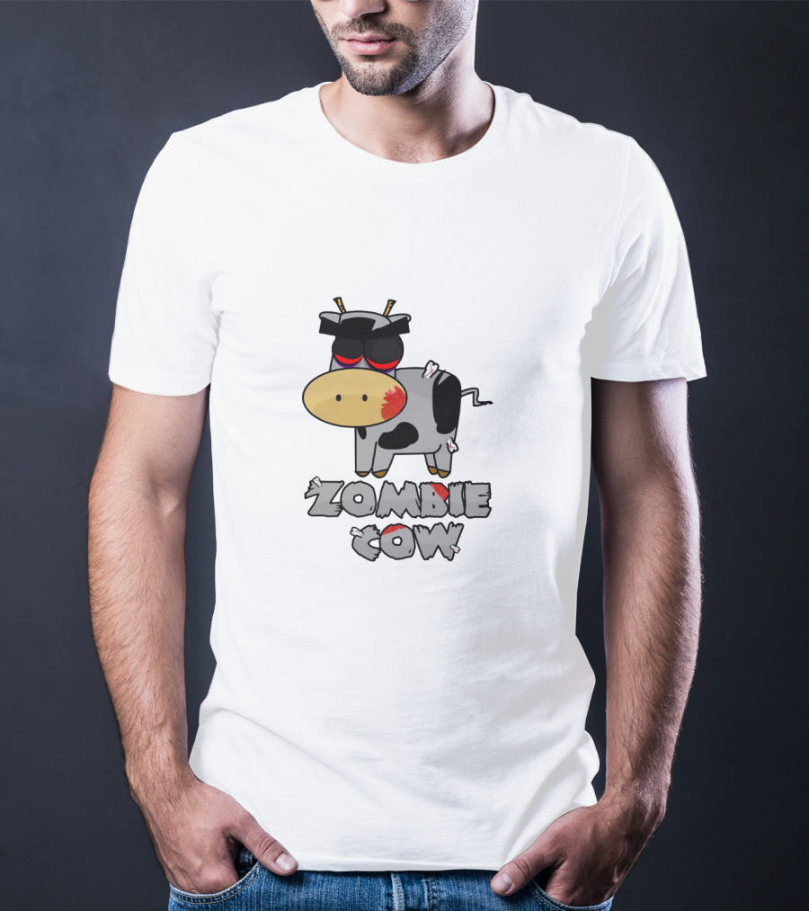 Zombie Cow Cartoon With Zombie-Themed Text And Cute Undead Animal T-Shirt