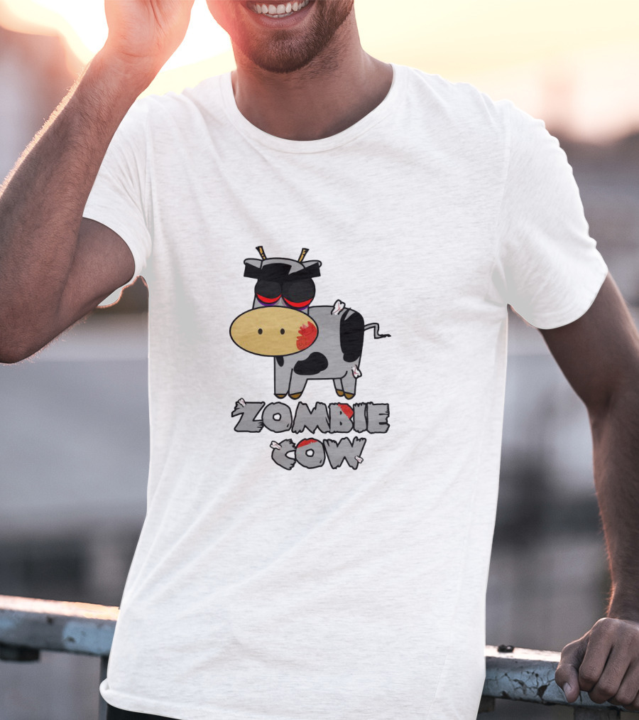 Zombie Cow Cartoon With Zombie-Themed Text And Cute Undead Animal T-Shirt