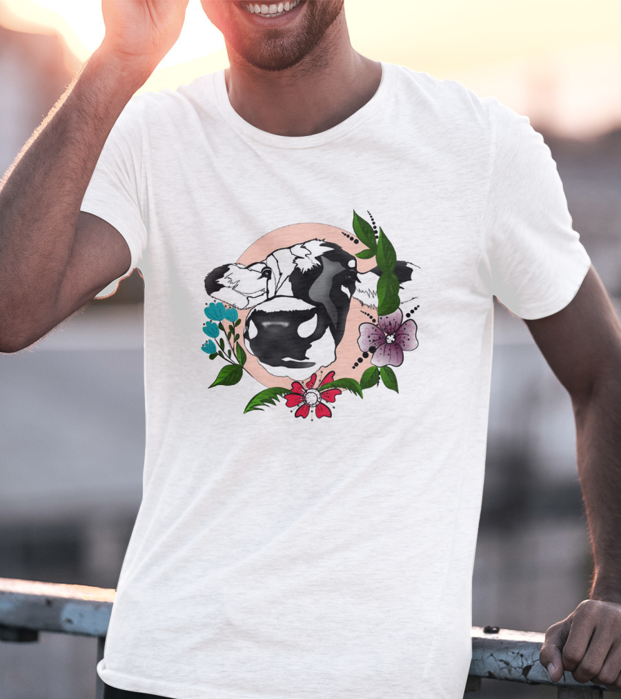 Cows Make Me Happy Humans Make My Head Hurt Floral Cow T-Shirt