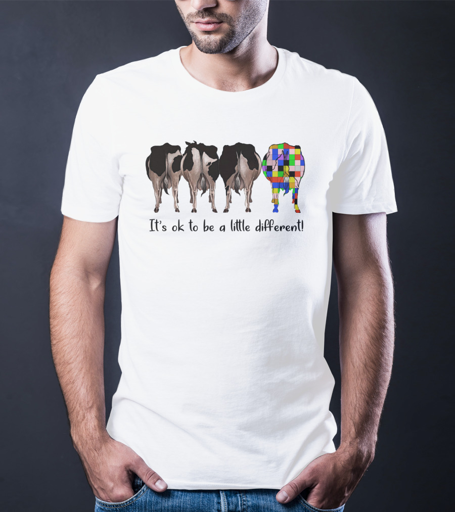 Cows It's Ok To Be A Little Different Colorful Patchwork Cow Standing Out T-Shirt