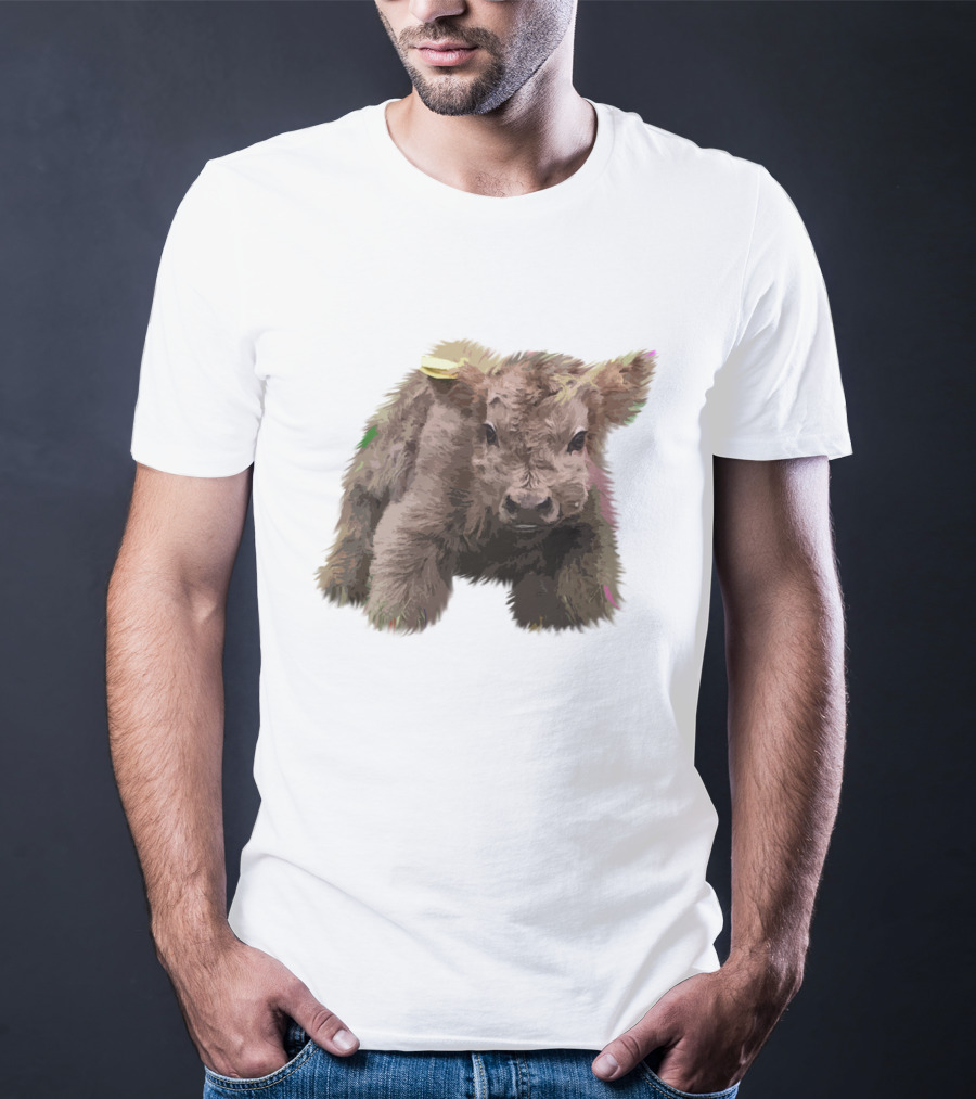 Cute Highland Cow Farm Animals Fluffy Calf T-Shirt