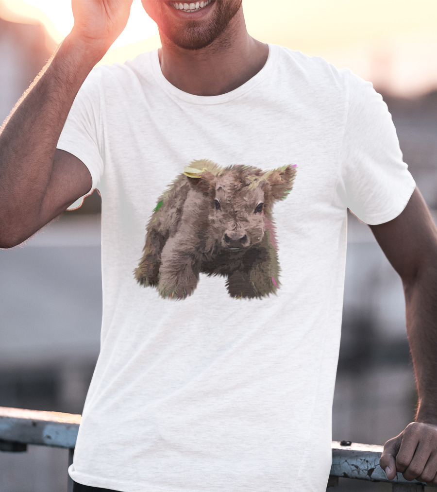 Cute Highland Cow Farm Animals Fluffy Calf T-Shirt
