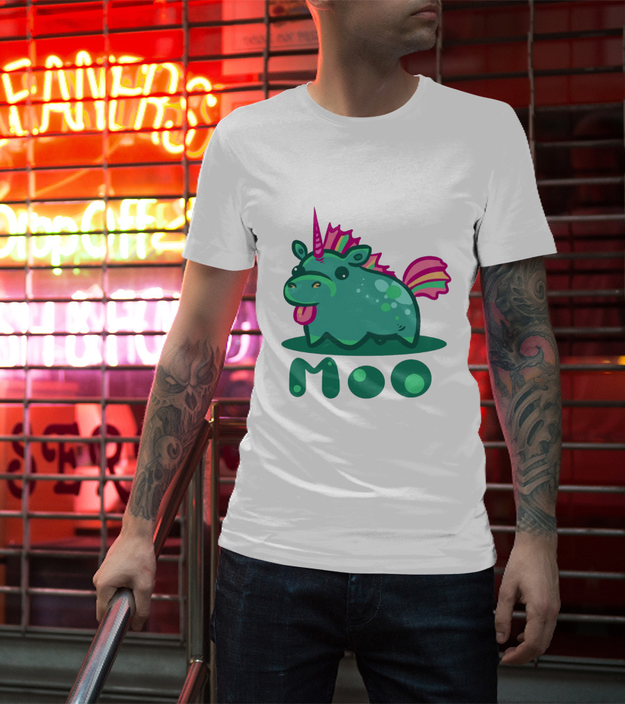 Moo Cute Derpy Unicow With Pink Horn And Rainbow Tail T-Shirt