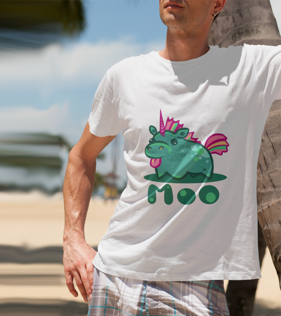 Moo Cute Derpy Unicow With Pink Horn And Rainbow Tail T-Shirt