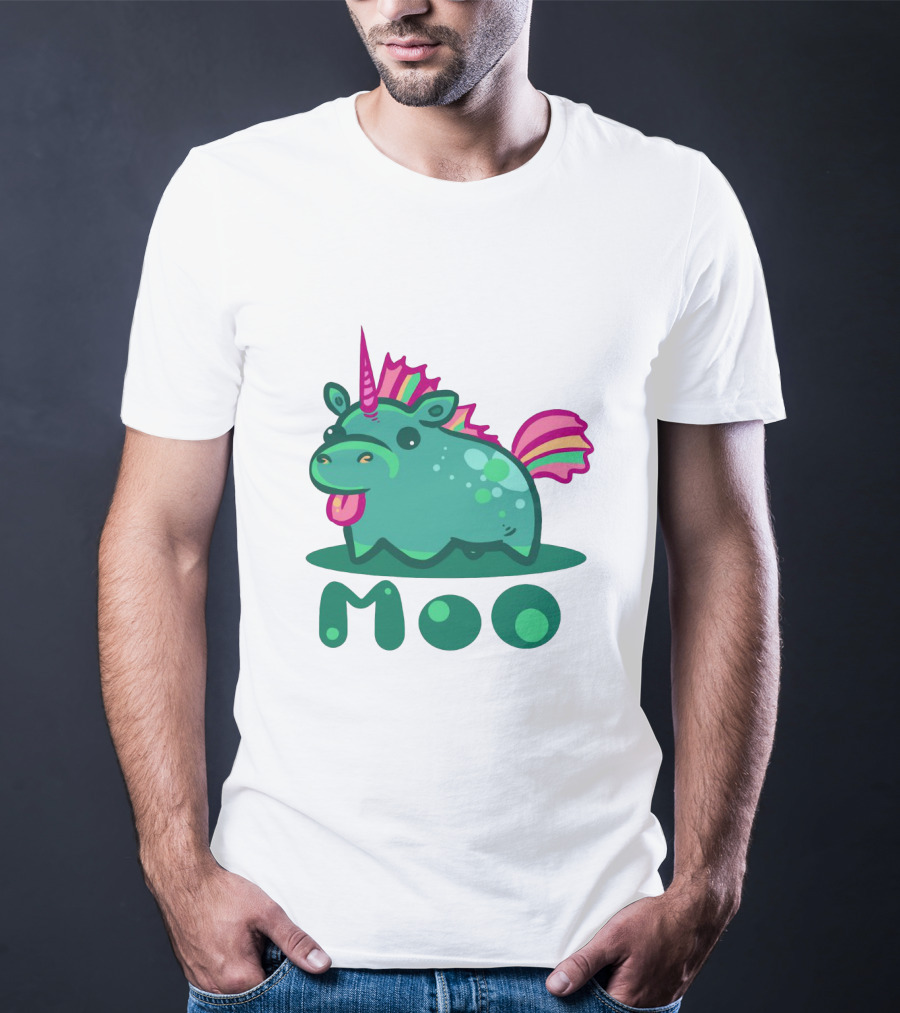 Moo Cute Derpy Unicow With Pink Horn And Rainbow Tail T-Shirt