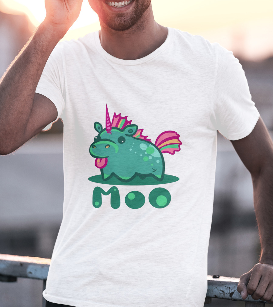 Moo Cute Derpy Unicow With Pink Horn And Rainbow Tail T-Shirt