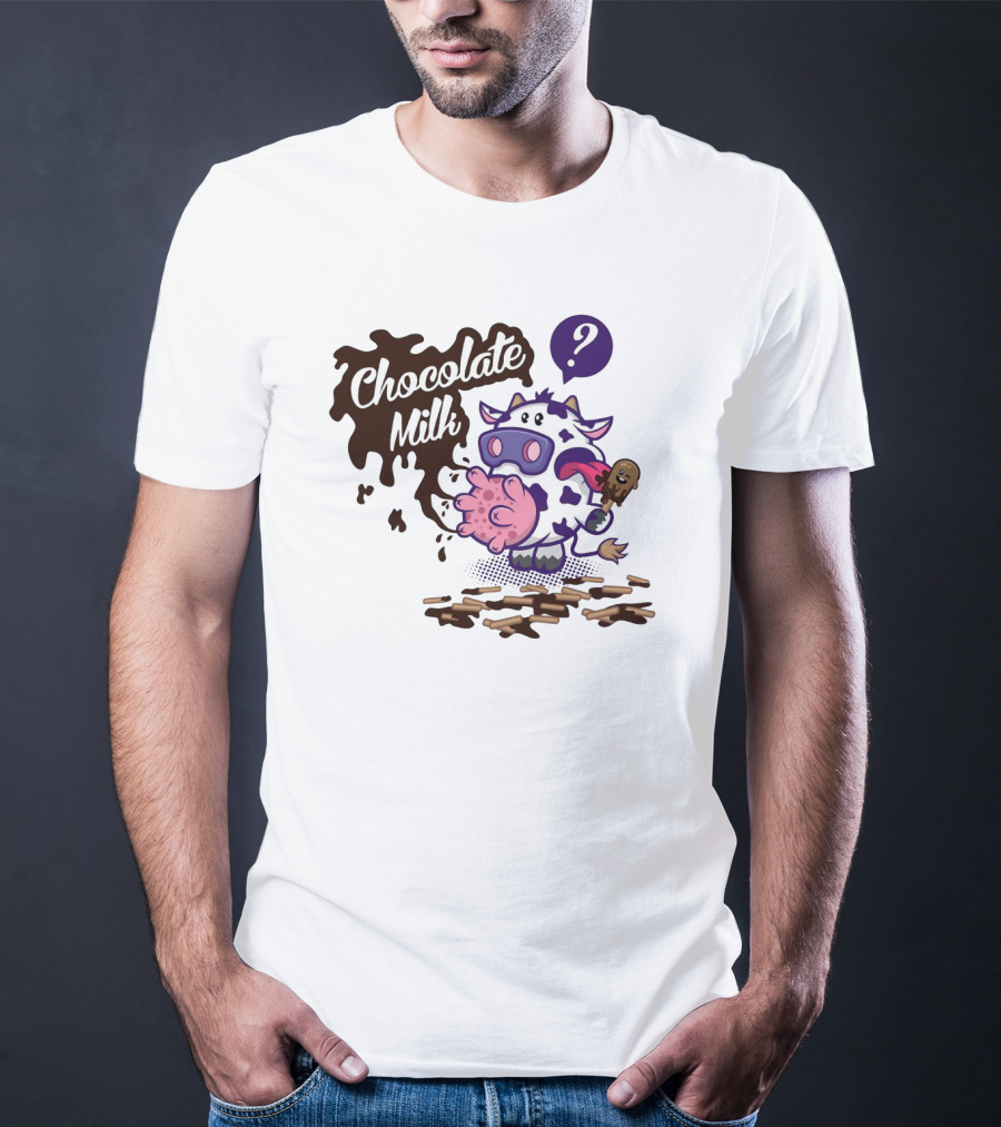 Chocolate Milk Cow Cartoon With Ice Cream And Question Mark By Squinked T-Shirt