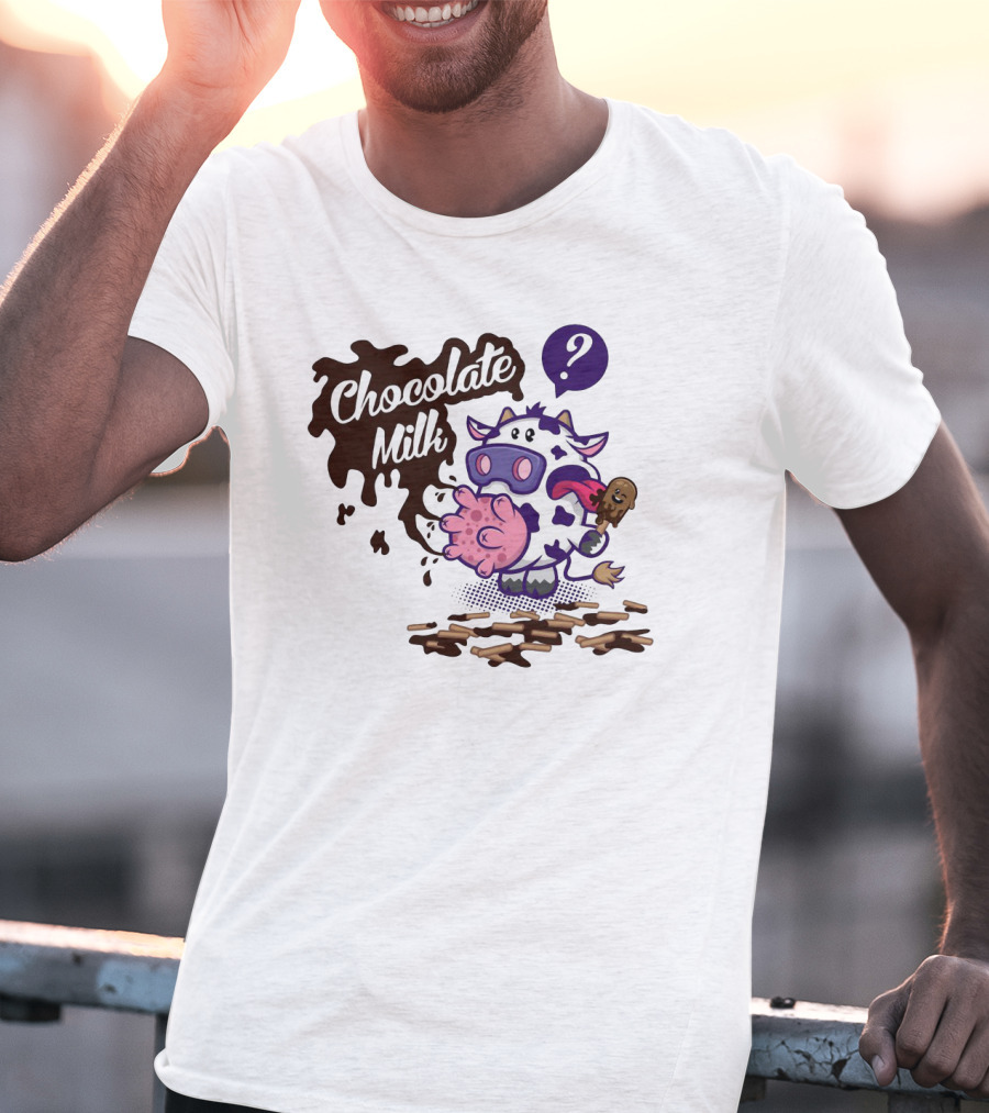 Chocolate Milk Cow Cartoon With Ice Cream And Question Mark By Squinked T-Shirt