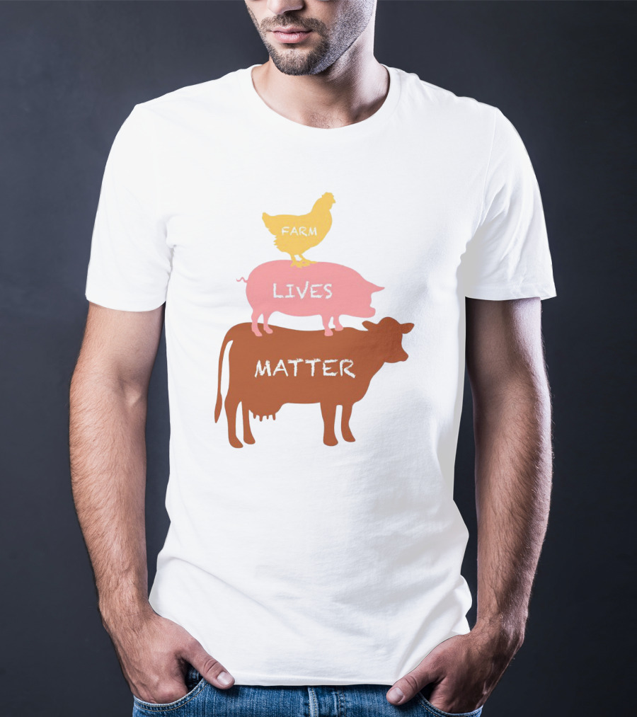 Farm Lives Matter Chicken Pig Cow Stacked Animal T-Shirt